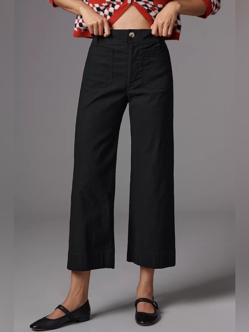 Maeve The Colette Ponte Cropped Wide Leg Pants Black High Rise Size 29